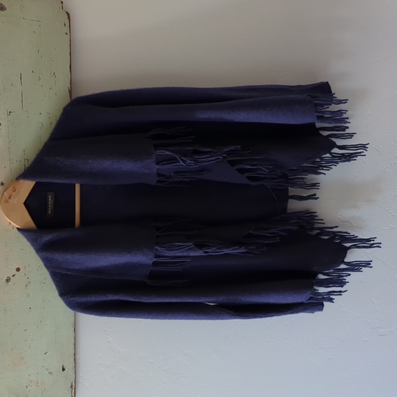 REPEAT CASHMERE I Navy Blue Open Front Fine Knit Fringed Cardigan Sweater, S - Picture 10 of 12